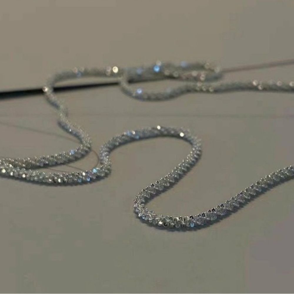 Minimalist chic dainty flashy flash silver sparkle chain necklace 20” ZARA